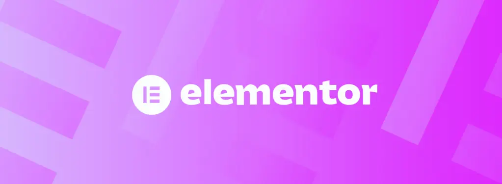 Elementor logo with geometric background in shades of purple.