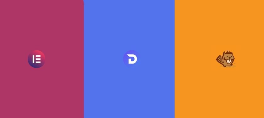 Color blocks with Elementor, Divi and Beaver Builder logos.