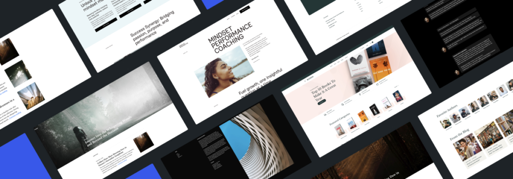 A collection of diverse and stylish WordPress website templates displayed in a collage.