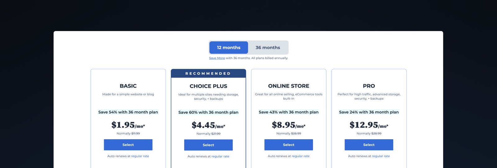 Bluehost hosting pricing plans