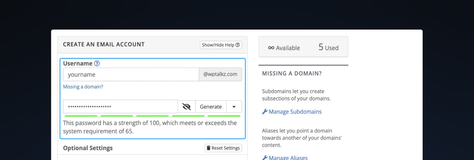 Fill the personal email info in Bluehost Email