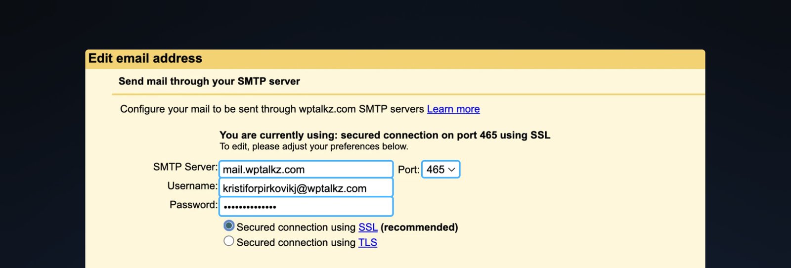 Intergrate SMTP server from Bluehost